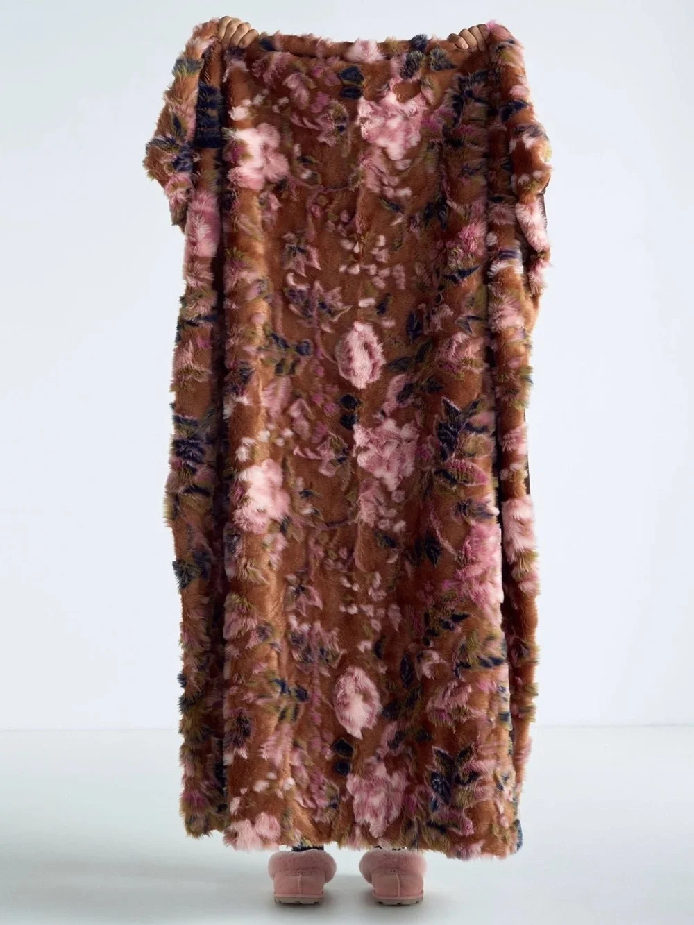 Anthropologie Seren Floral Jacquard Faux Fur Throw Blanket